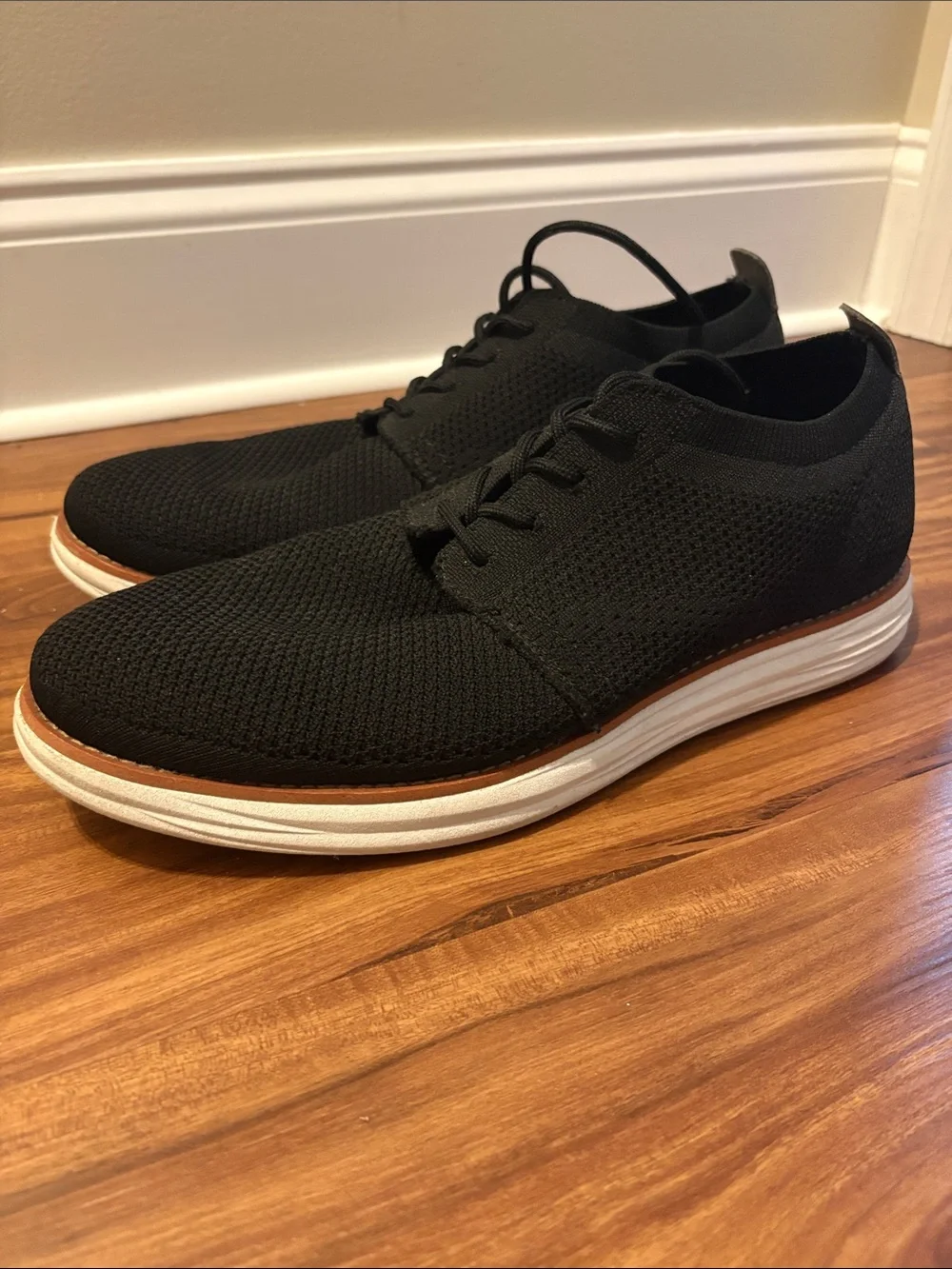Men's Black Knit Derby with White Sole and Brown Trim